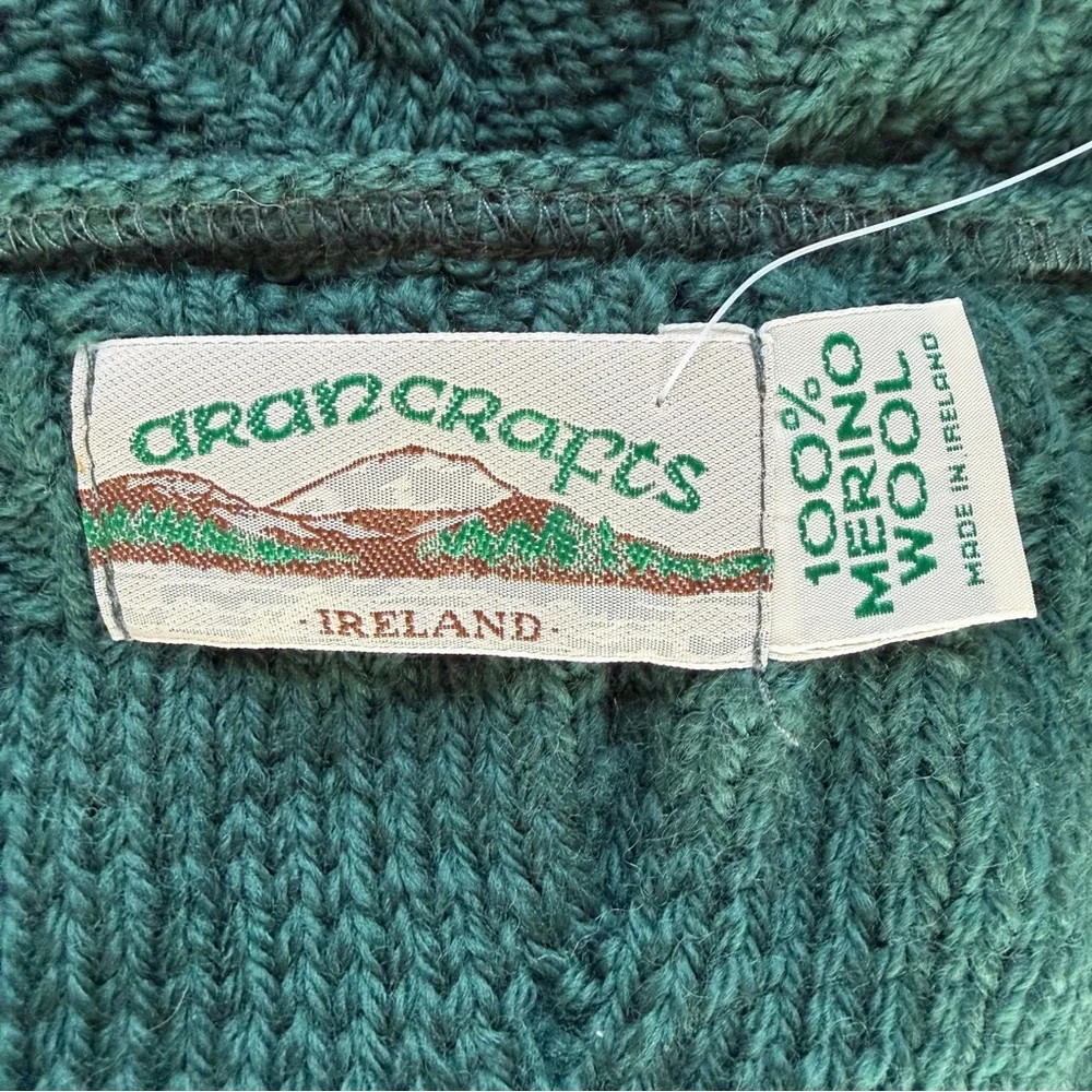Aran Crafts Ireland Merino Wool Knit Throw Blanket Green 62x54 Irish‎